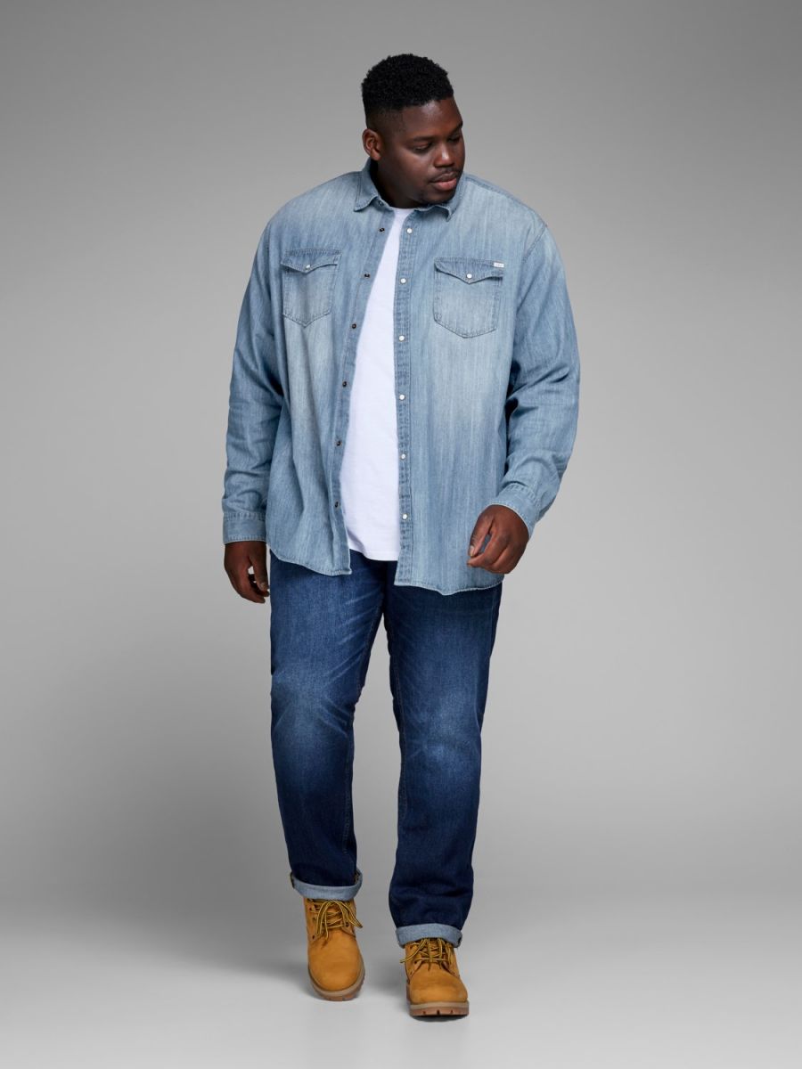 + CAMICE Uomo JACK&JONES 12143934 SHERUDAN MEDIUM BLUE DENIM