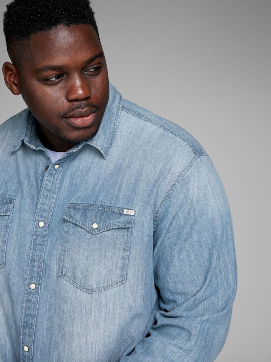 + CAMICE Uomo JACK&JONES 12143934 SHERUDAN MEDIUM BLUE DENIM