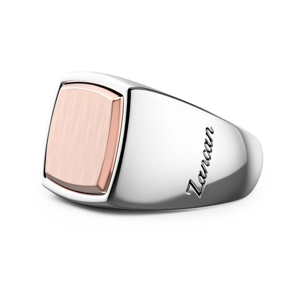 Anello Zancan quadrato in argento e oro rosa.