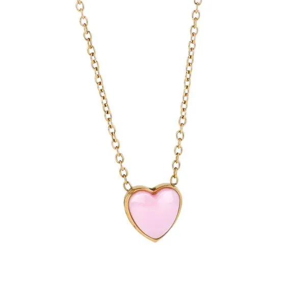 CA/GR23 Collana acciaio rodiato, placcato in oro giallo, con cuore pieno centrale     