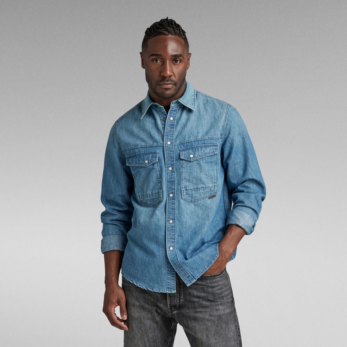 CAMICIE Uomo G-STAR D23006 D303 DAKOTA SHIRT B890 FADED CADET BLUE