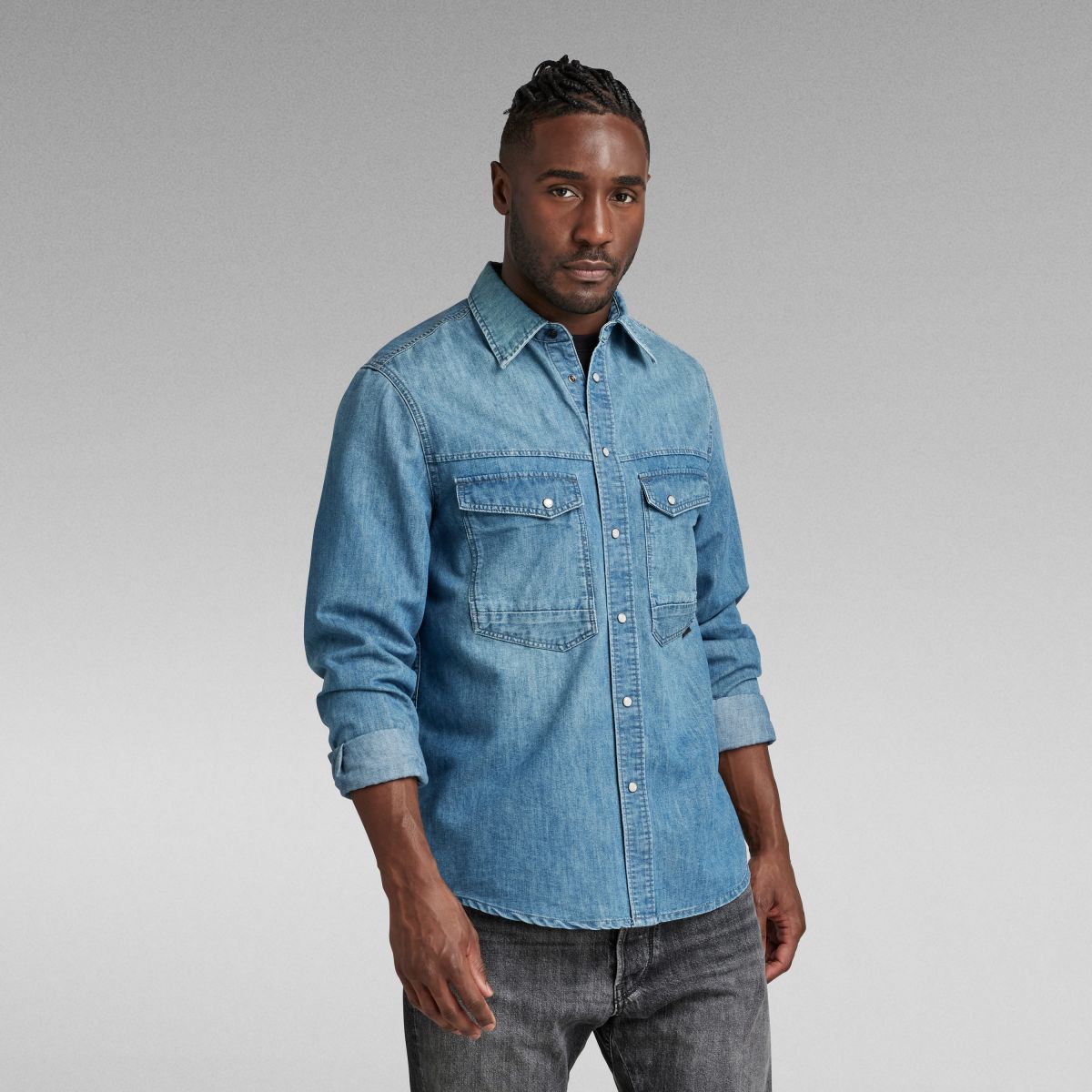 CAMICIE Uomo G-STAR D23006 D303 DAKOTA SHIRT B890 FADED CADET BLUE