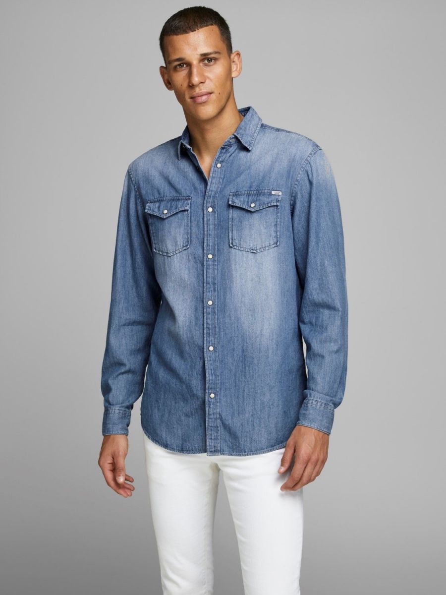 CAMICIE Uomo JACK&JONES 12138115 SHERIDAN MEDIUM BLUE DENIM