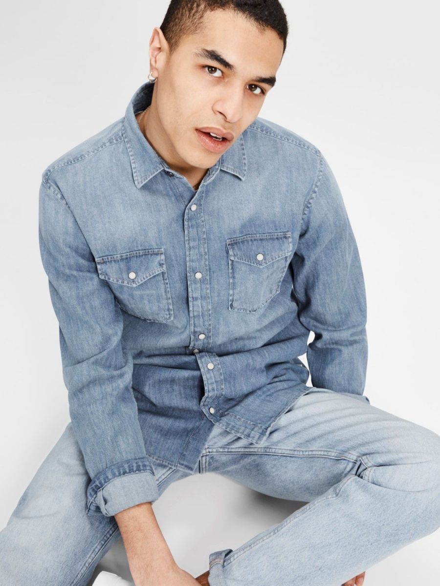CAMICIE Uomo JACK&JONES 12138115 SHERIDAN MEDIUM BLUE DENIM