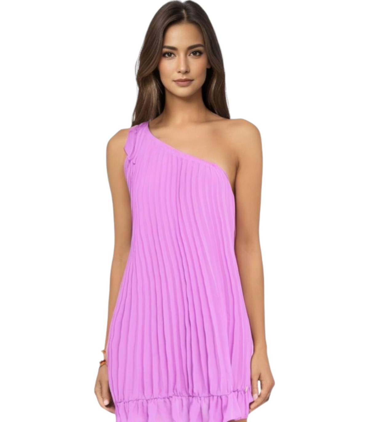 Denny Rose Donna Vestito Corto Monospalla Plissettato