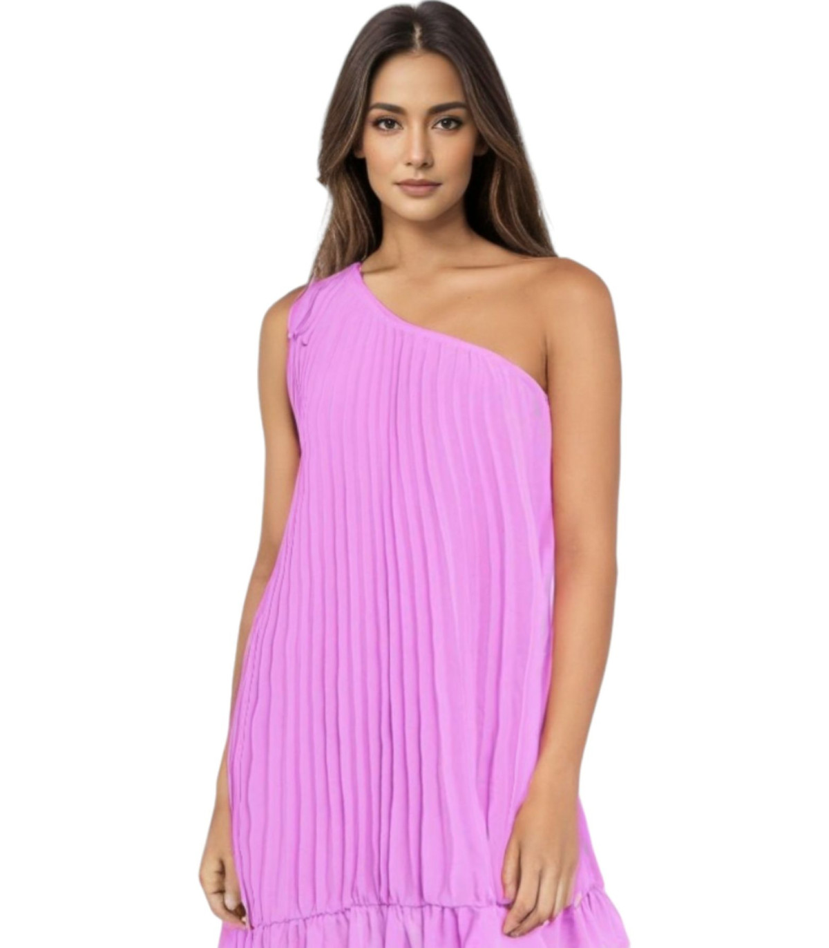 Denny Rose Donna Vestito Corto Monospalla Plissettato