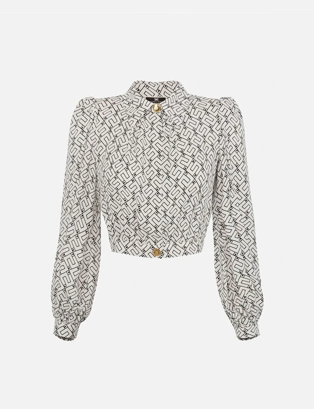 Elisabetta Franchi     Camicia Crop in Viscosa Stampa Logo Burro/Nero