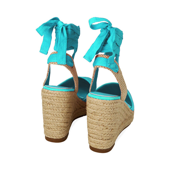 Espadrillas celesti in raso, zeppa 10 cm