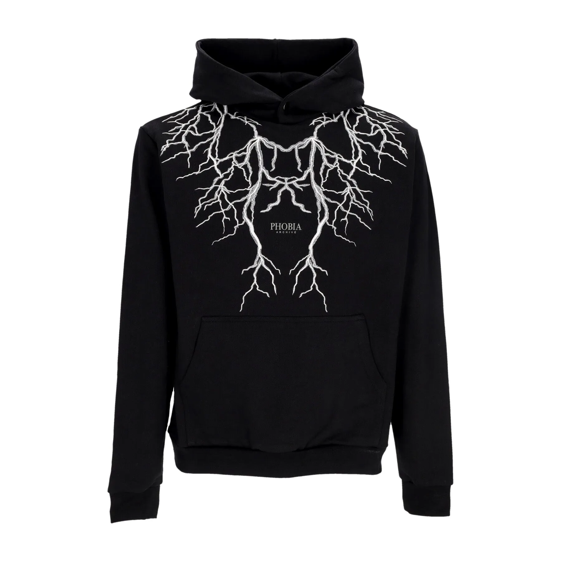 Felpa Leggera Cappuccio Uomo Embroidery Lightning Hoodie Black/grey