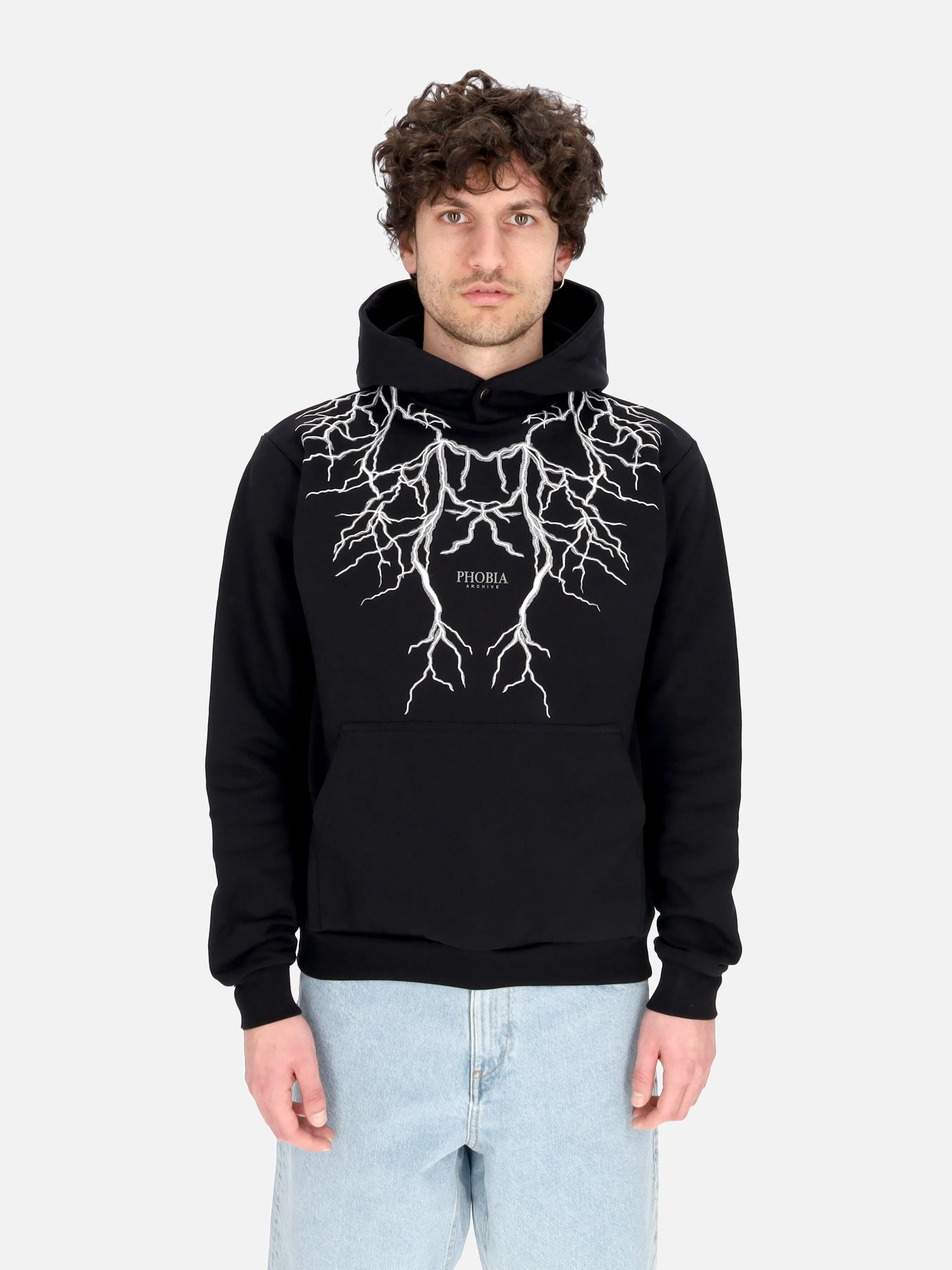 Felpa Leggera Cappuccio Uomo Embroidery Lightning Hoodie Black/grey