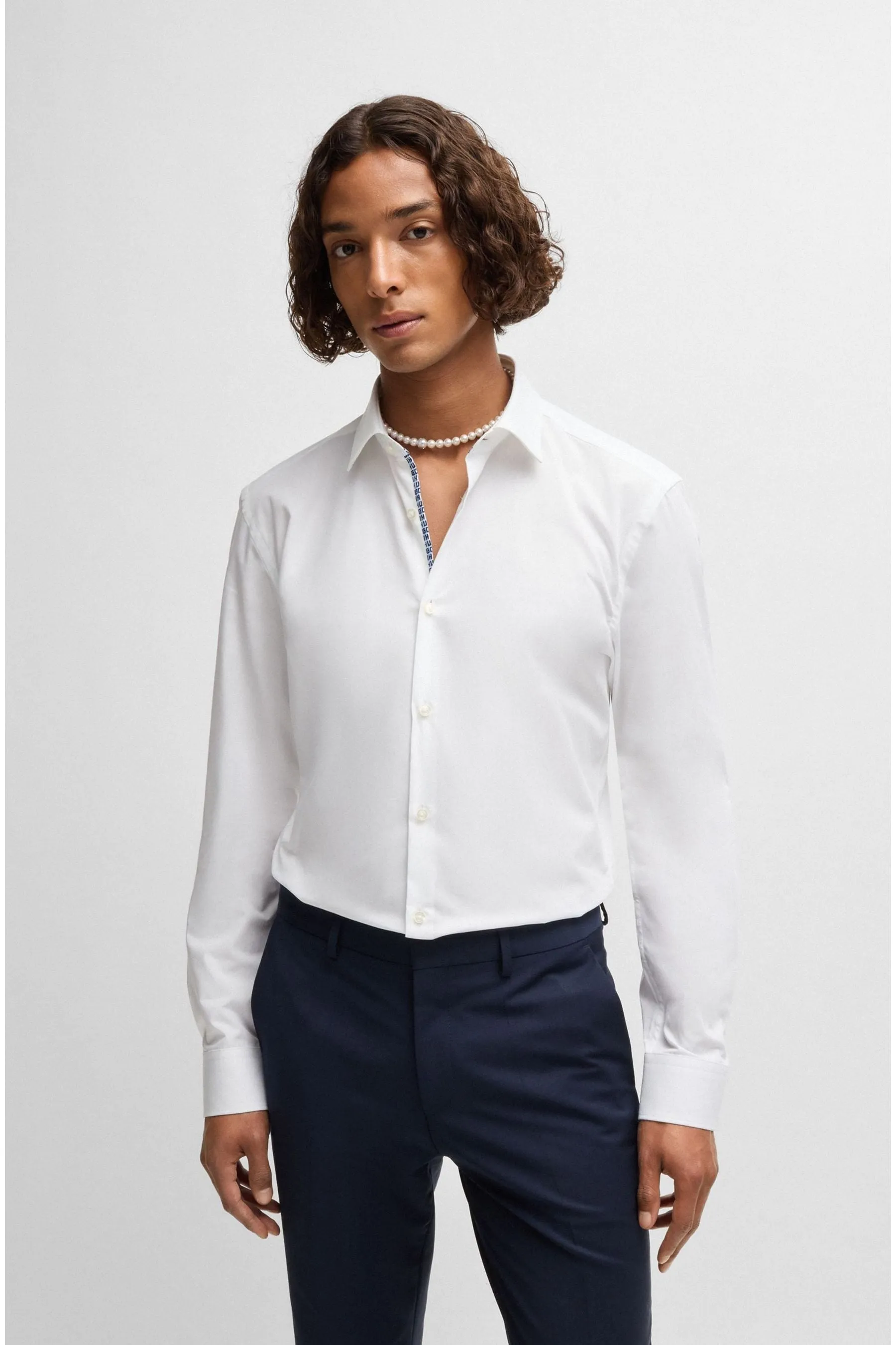 HUGO Vestibilità slim Camicia in popeline di cotone    