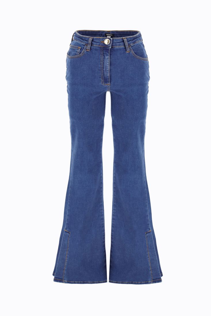 Jeans flare a vita alta con spacchi laterali