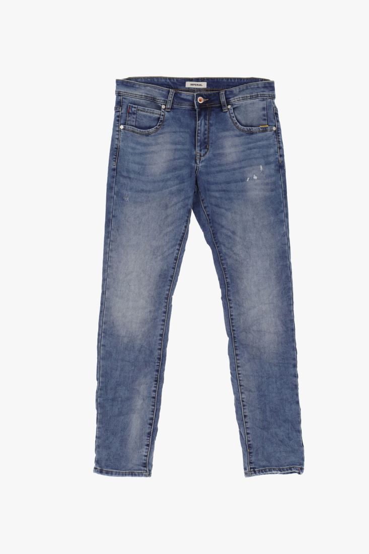 Jeans straight effetto délavé con abrasioni e cinque tasche