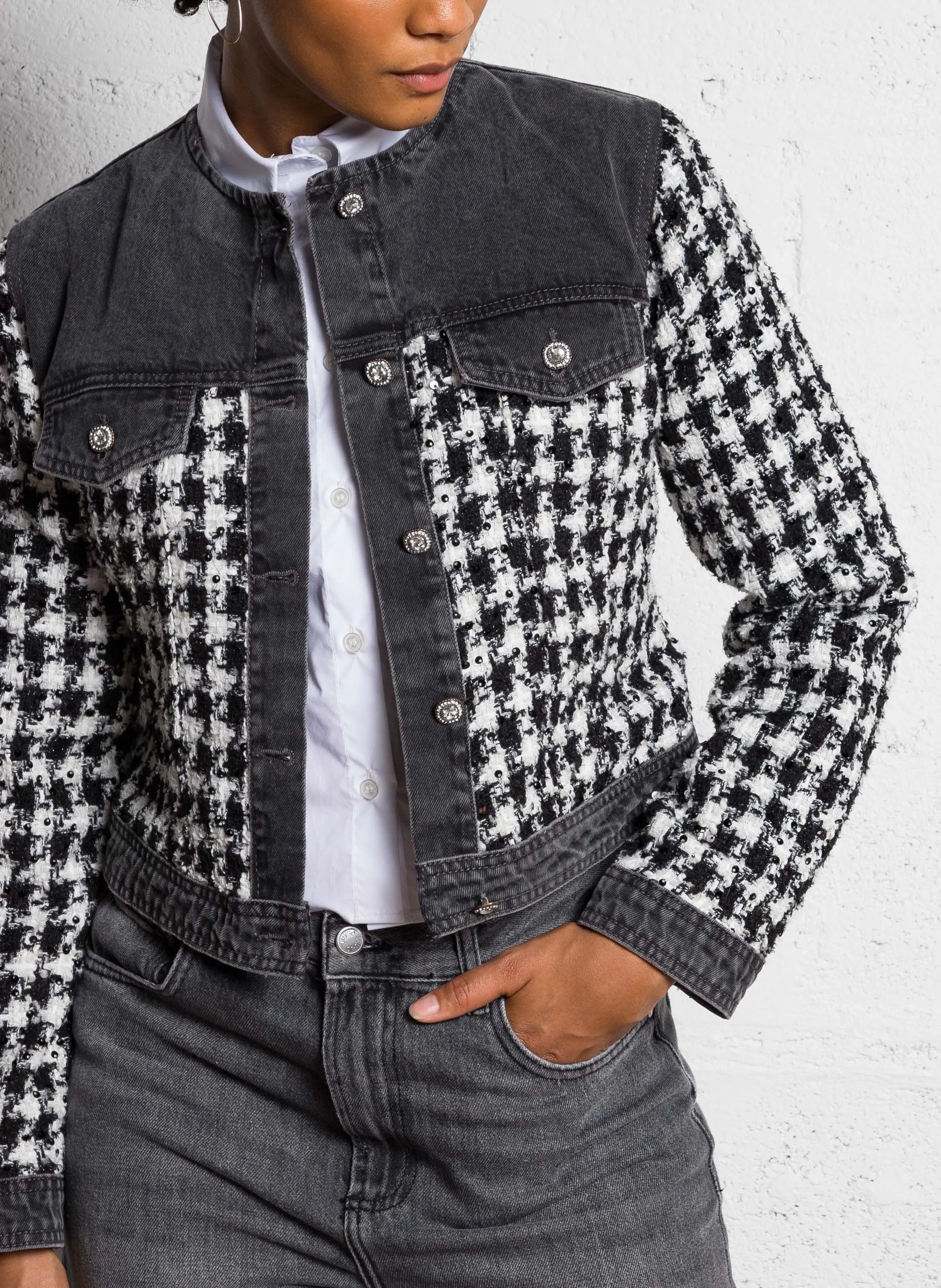  LIU JO   Giacca dritta con scollo tondo in tweed | Nero
