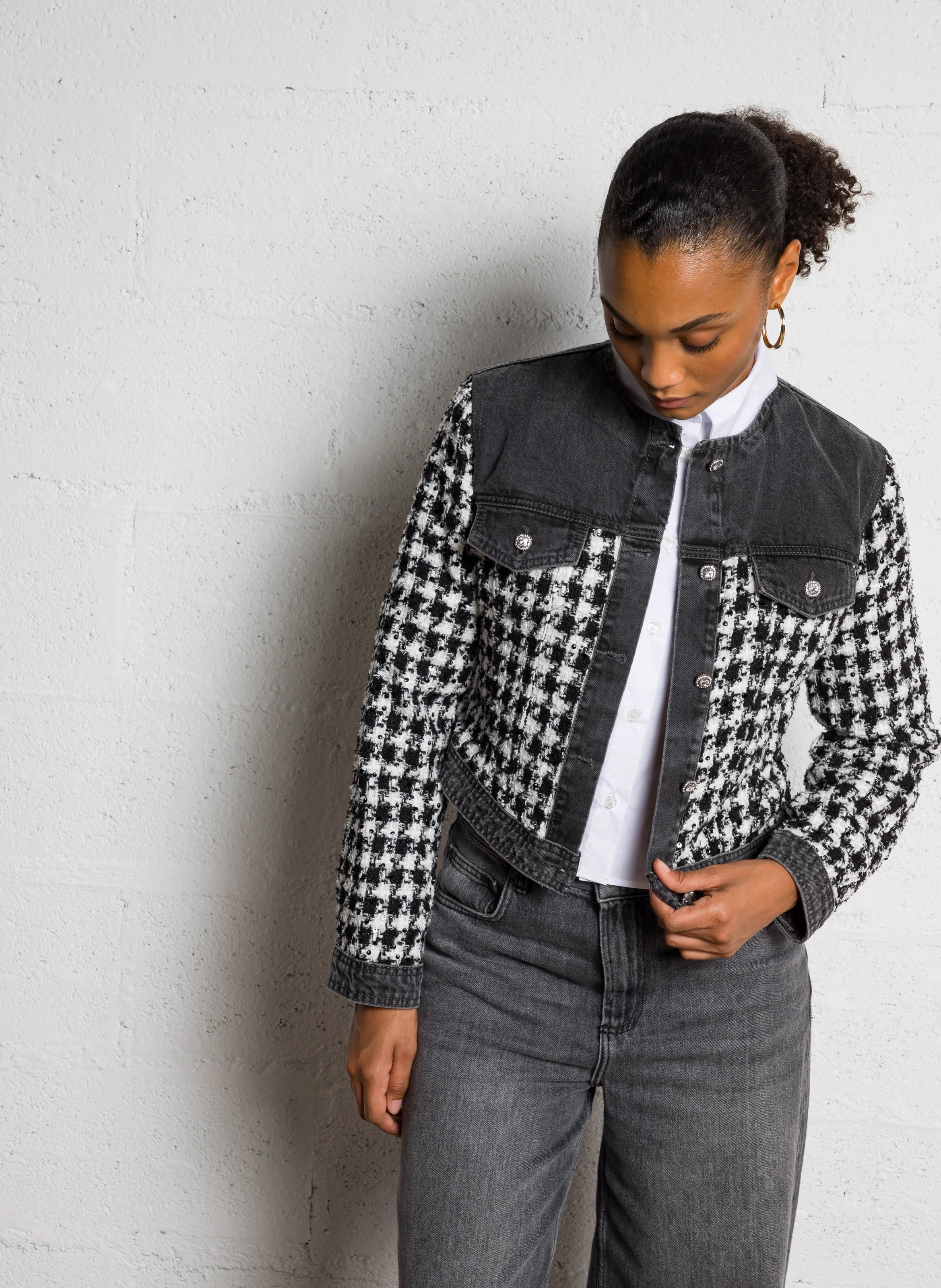  LIU JO   Giacca dritta con scollo tondo in tweed | Nero