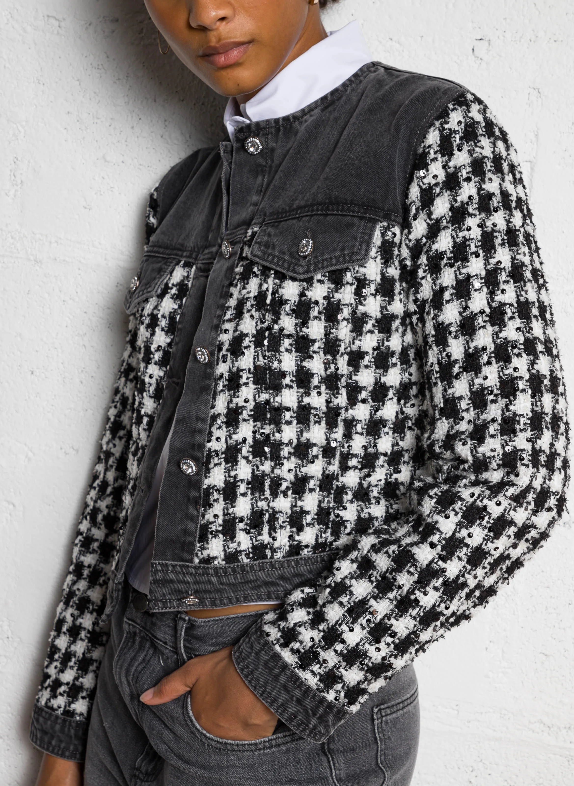  LIU JO   Giacca dritta con scollo tondo in tweed | Nero