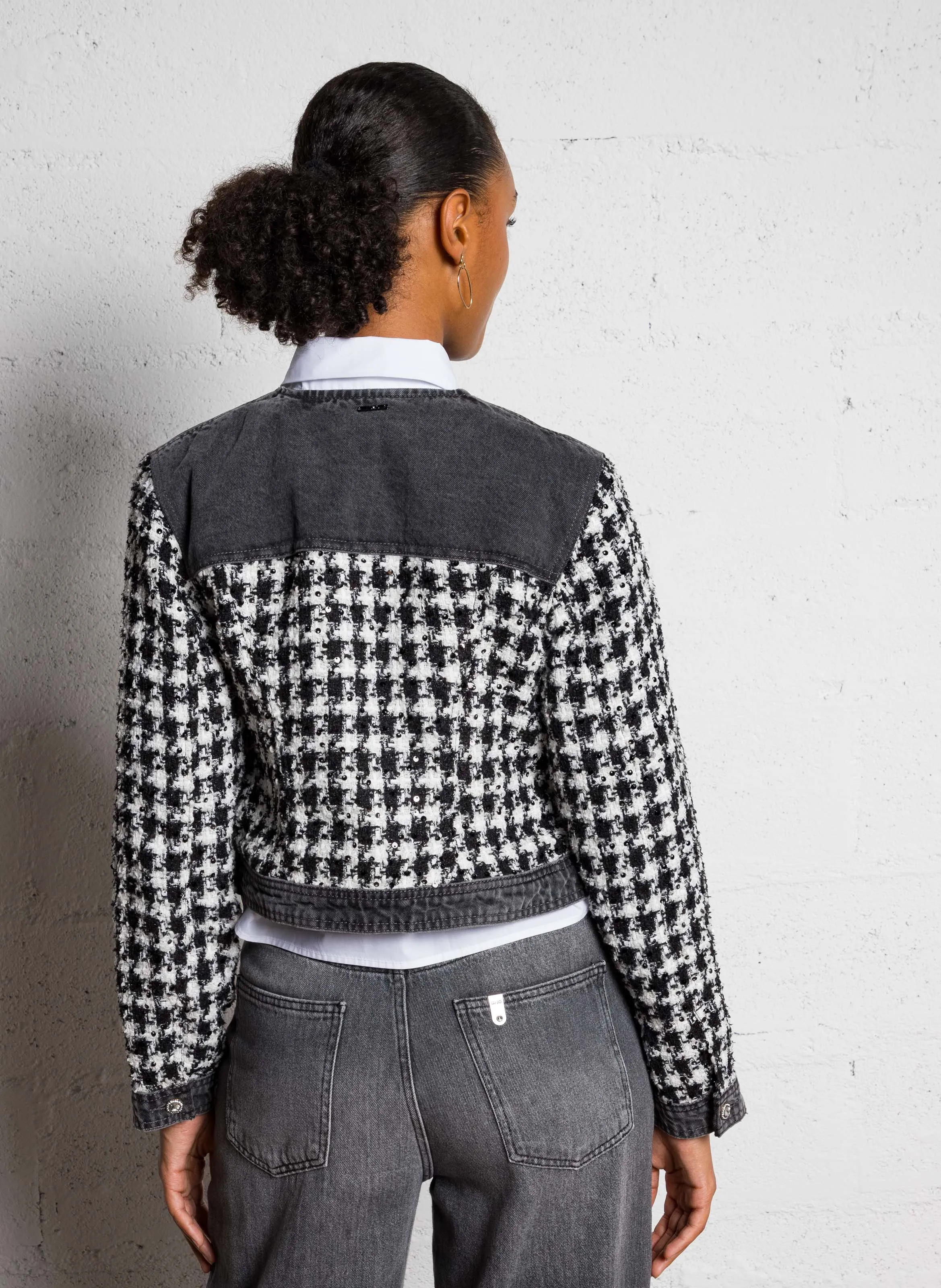  LIU JO   Giacca dritta con scollo tondo in tweed | Nero