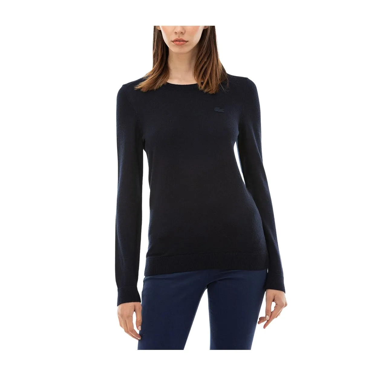 Maglione Donna Lacoste Girocollo Lana Blu Navy