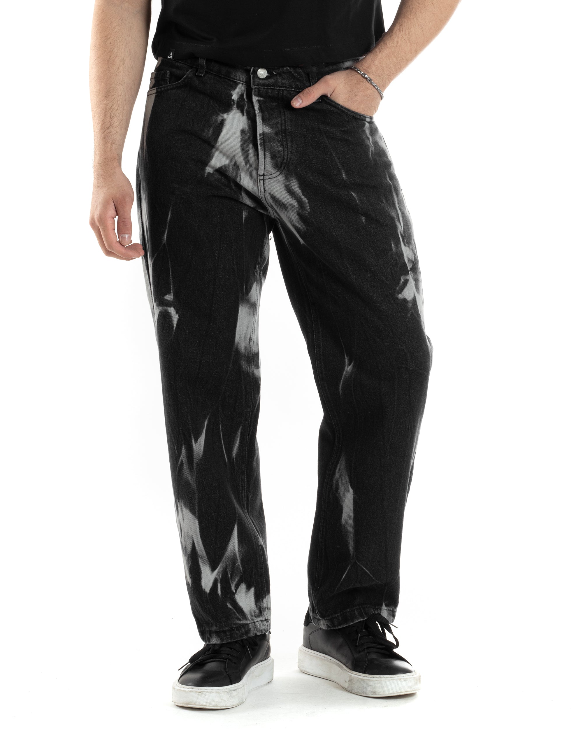 Pantaloni Jeans Uomo Baggy Fit Basic Nero Sfumato Tie-Dye GIOSAL-JS1013A