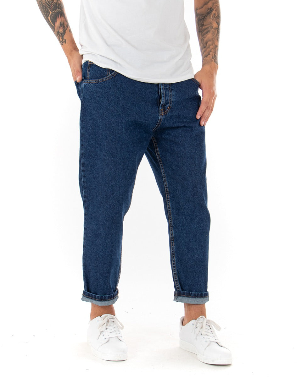 Pantaloni Jeans Uomo Loose Fit Denim Scuro Basic Cinque Tasche Casual GIOSAL-P4078A