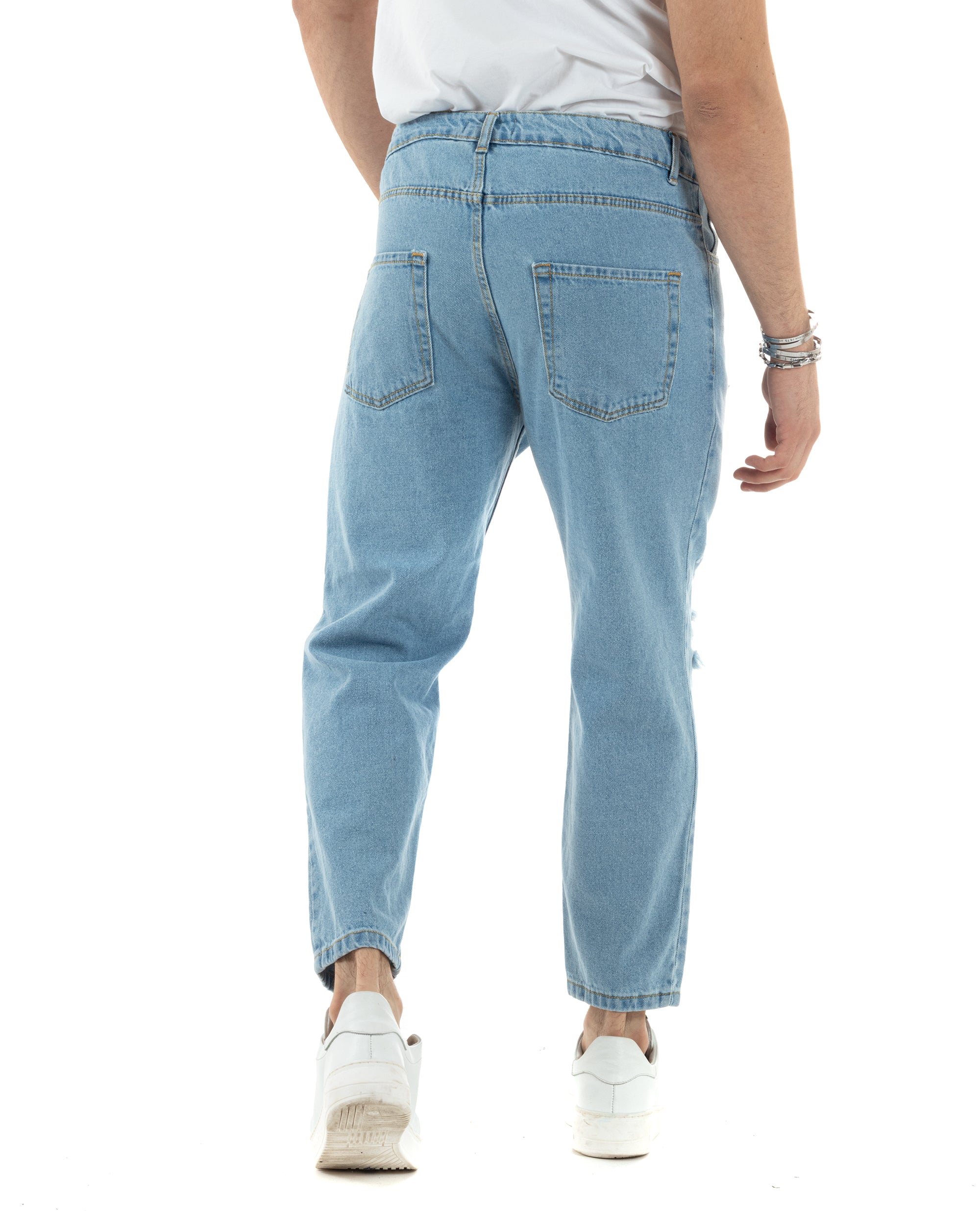 Pantaloni Jeans Uomo Straight Fit Denim Chiaro Con Strappi Cinque Tasche Casual GIOSAL-JS1012A