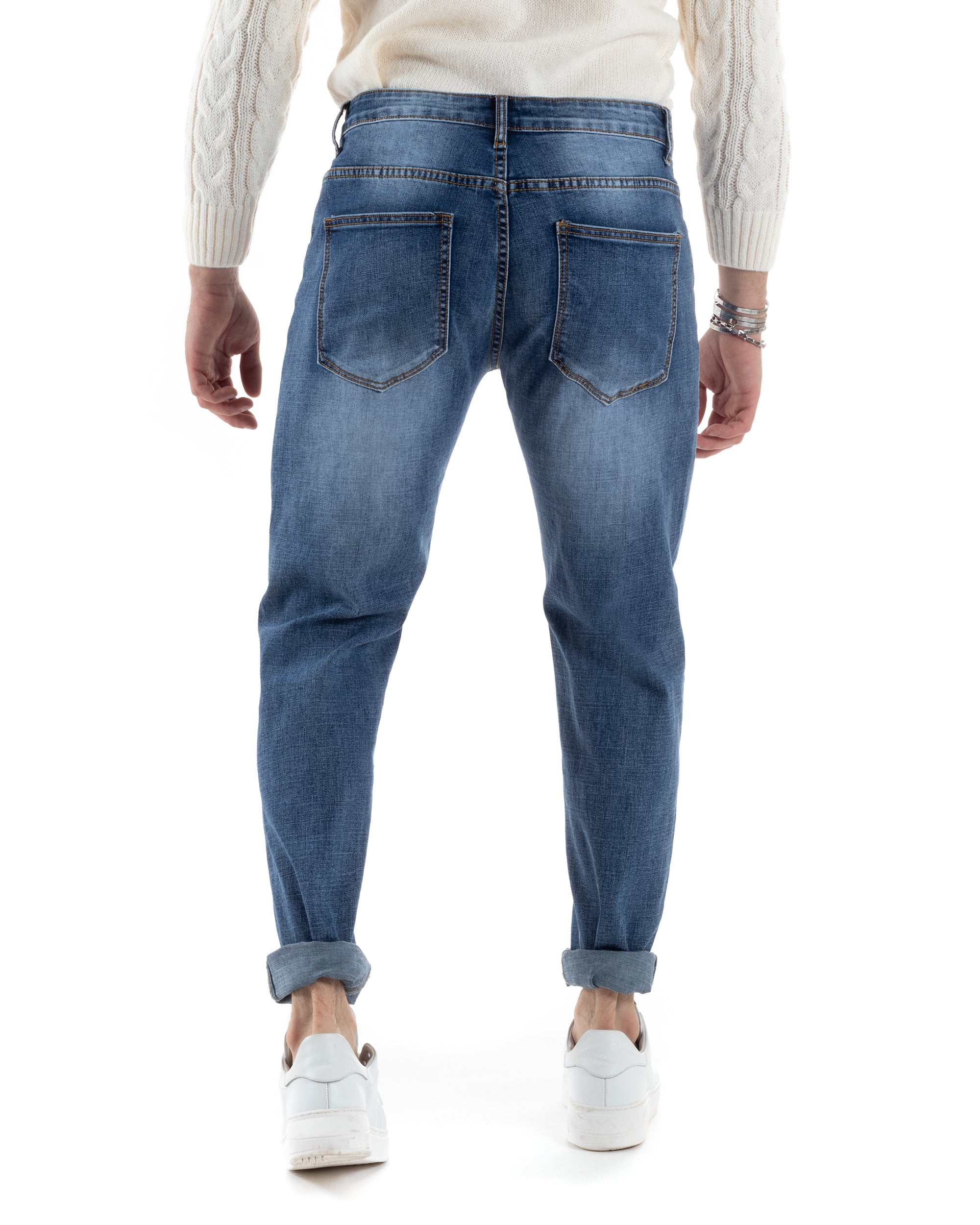 Pantaloni Uomo Jeans Cinque Tasche Slim Fit Basic Blu Denim Stone Washed GIOSAL-JS1006A