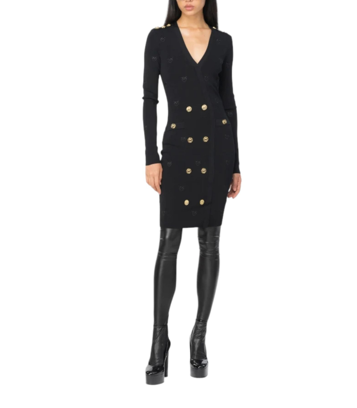 Pinko Donna Vestito Corto Jacquard Piquet Drago