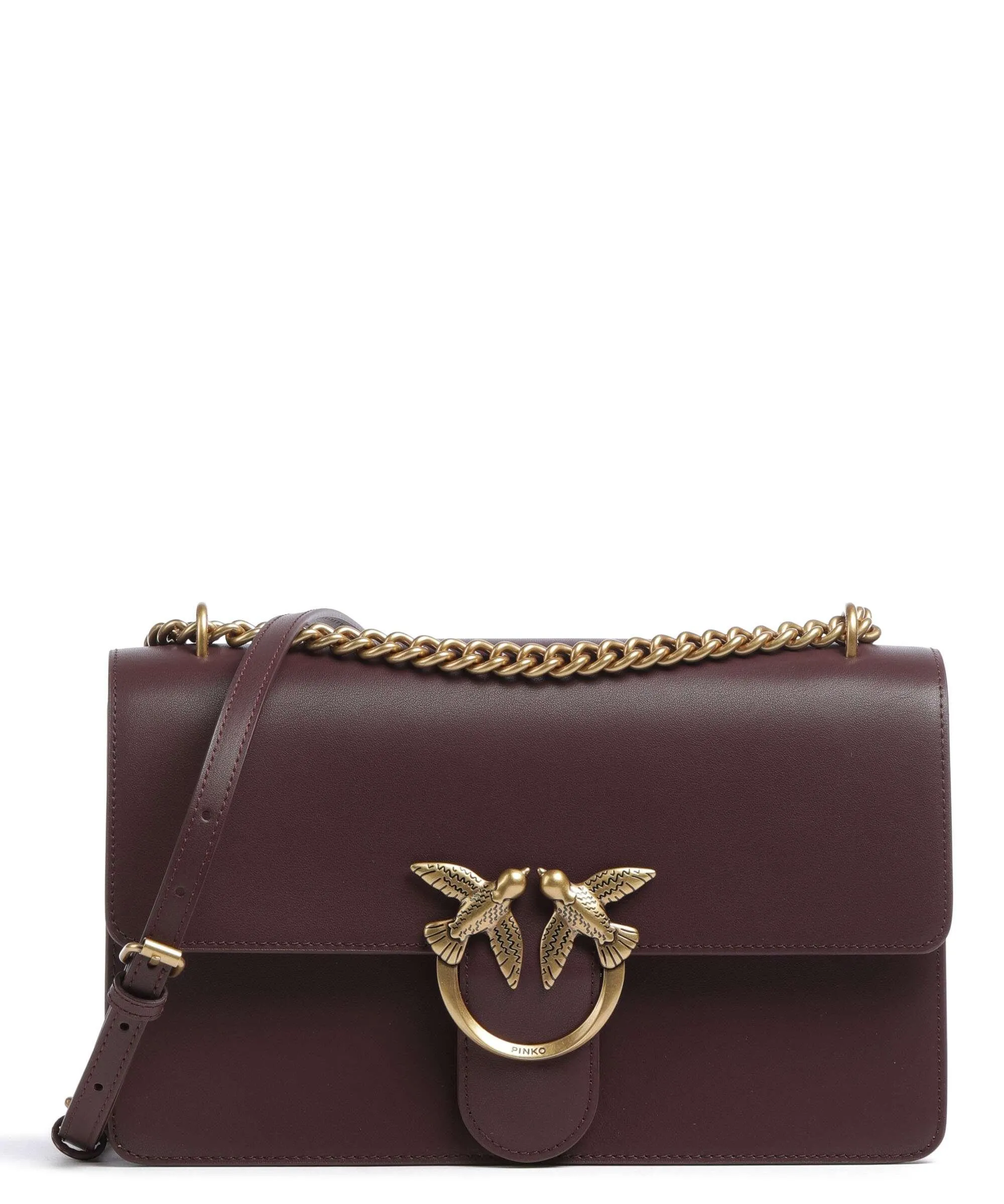  Pinko Love One Classic Borsa a spalla pelle di vacchetta finemente grana mogano  