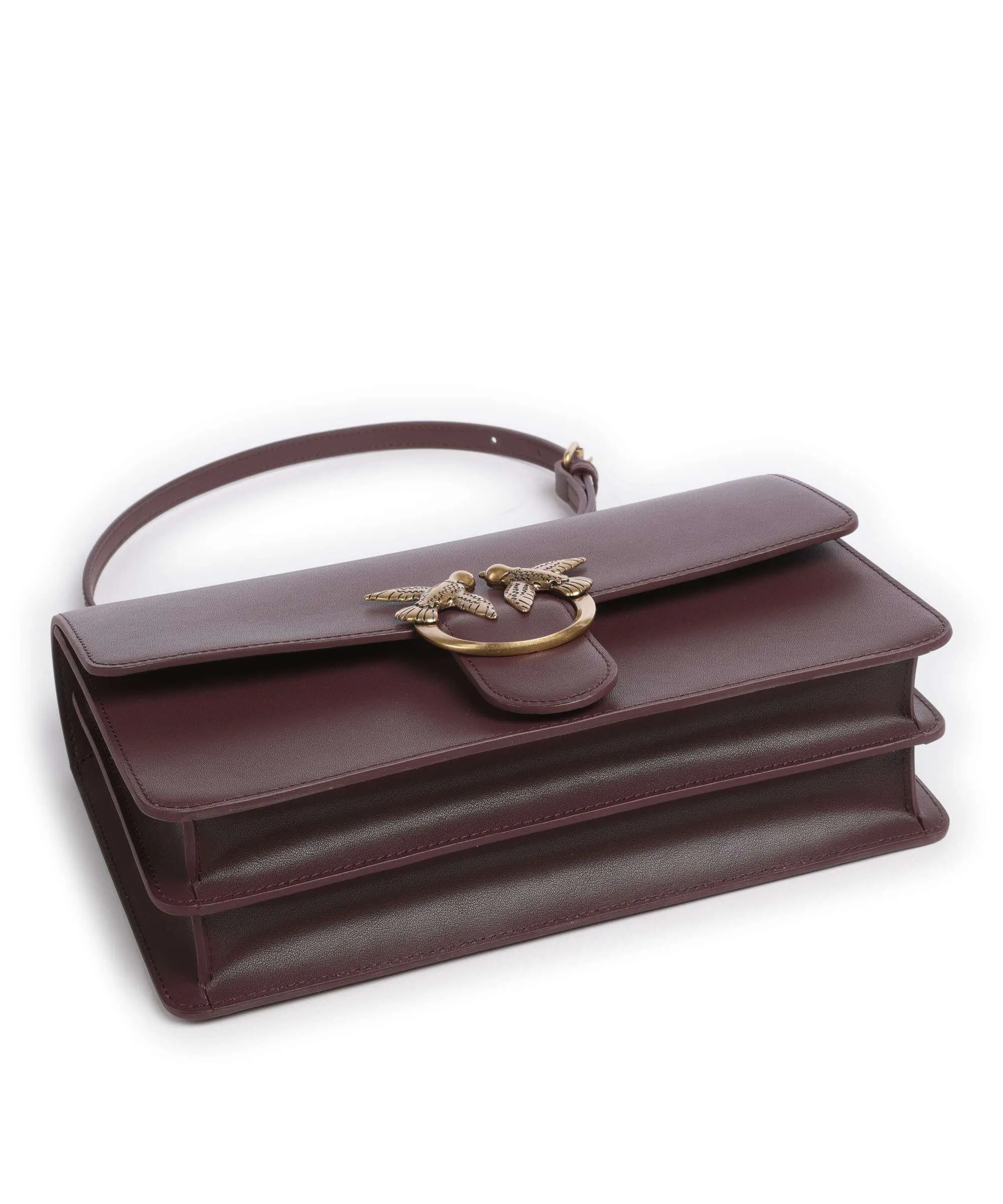  Pinko Love One Classic Borsa a spalla pelle di vacchetta finemente grana mogano  