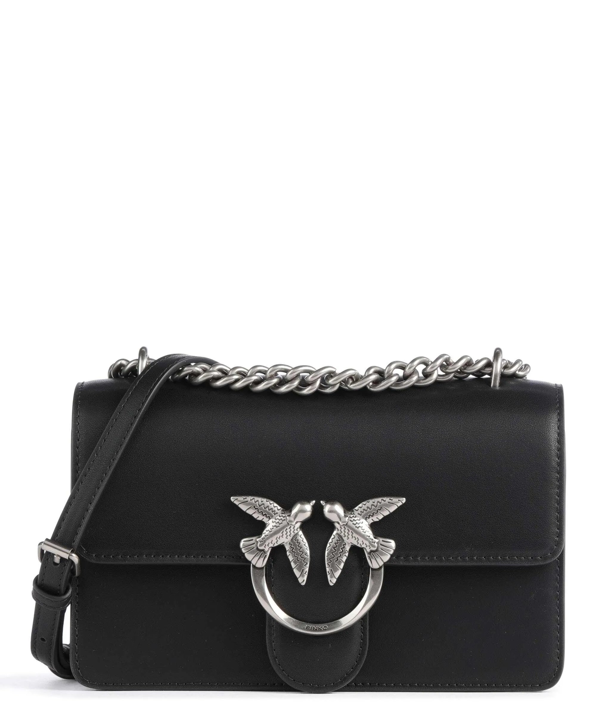  Pinko Love One Mini Borsa a spalla pelle di vacchetta finemente grana nero  