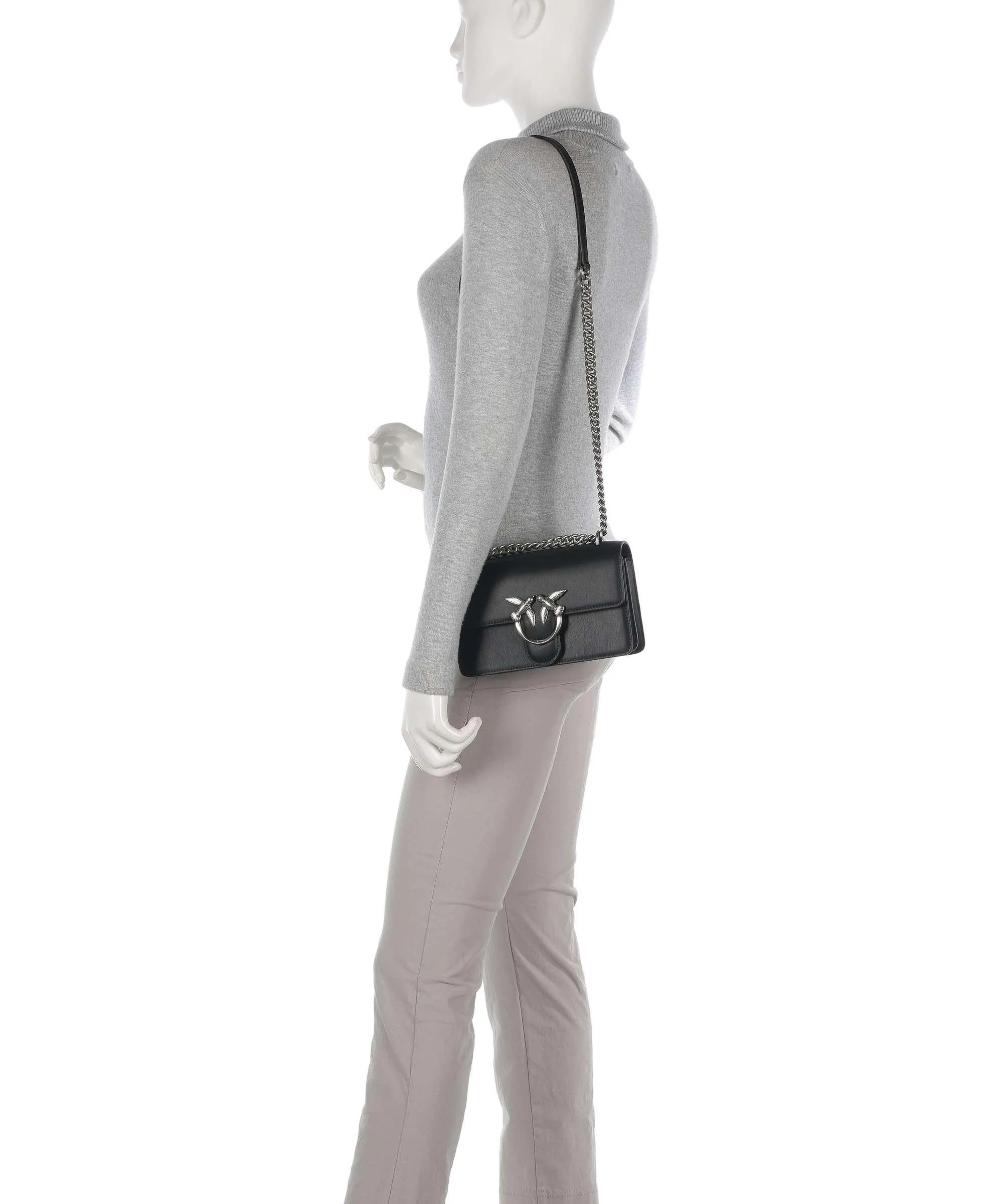  Pinko Love One Mini Borsa a spalla pelle di vacchetta finemente grana nero  