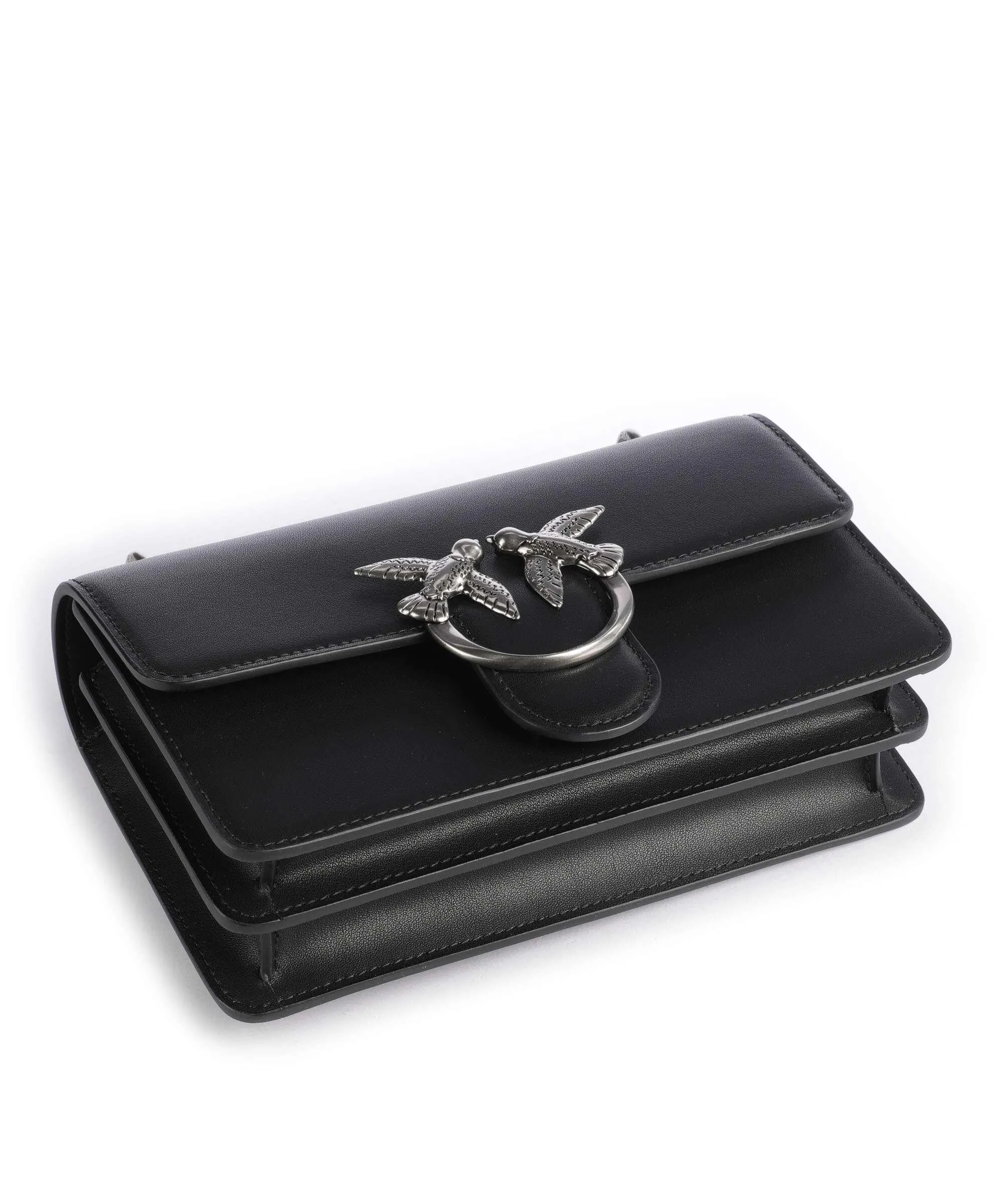  Pinko Love One Mini Borsa a spalla pelle di vacchetta finemente grana nero  