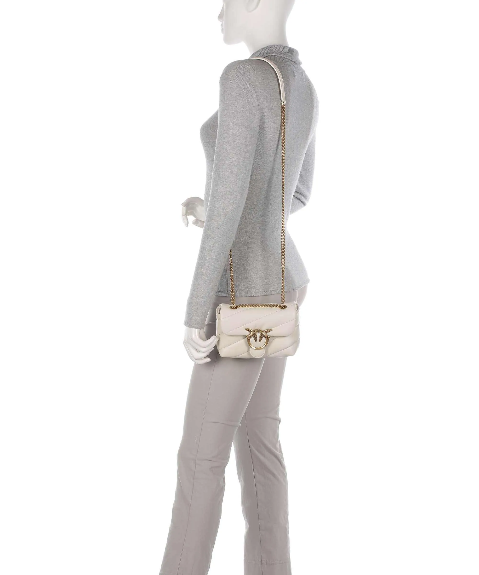  Pinko Love Puff Baby Borsa a spalla pelle di pecora avorio  