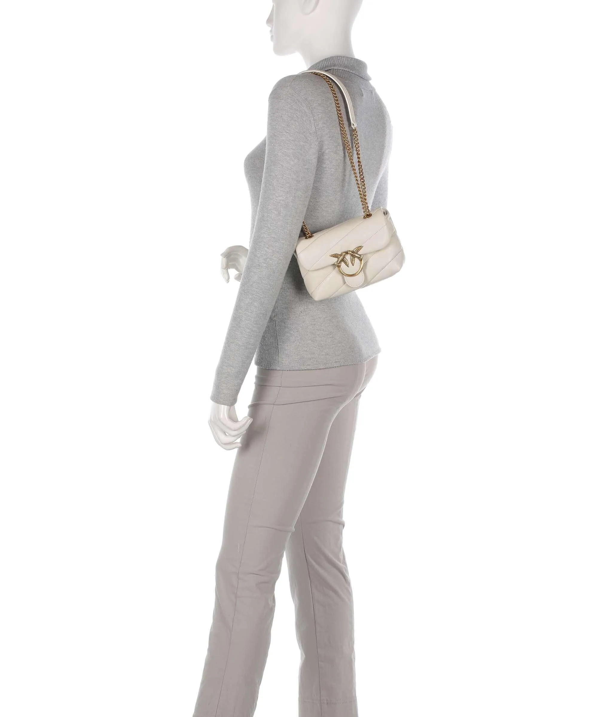  Pinko Love Puff Baby Borsa a spalla pelle di pecora avorio  