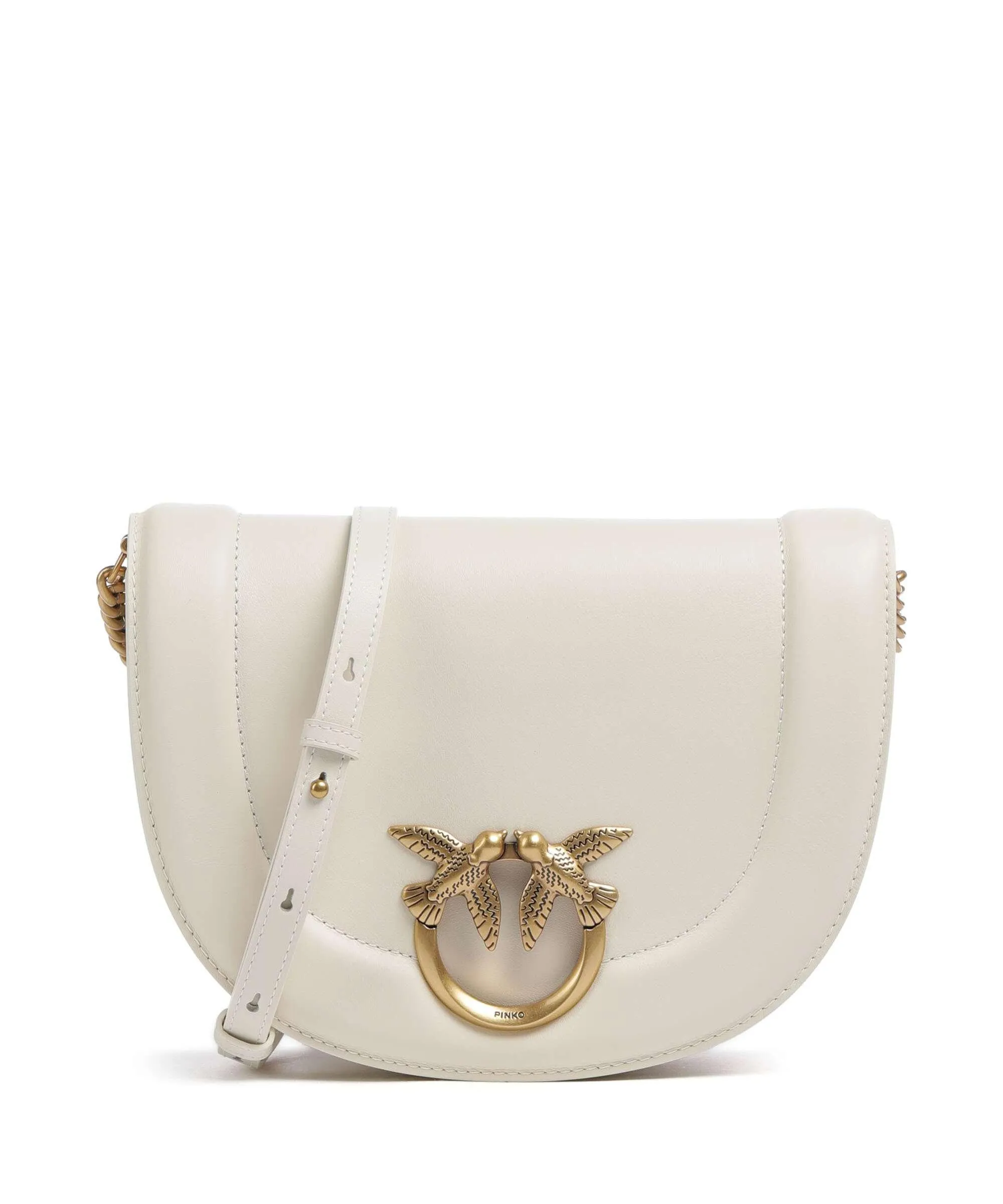  Pinko Love Round Click Classic Borsa a tracolla pelle di vacchetta finemente grana avorio  