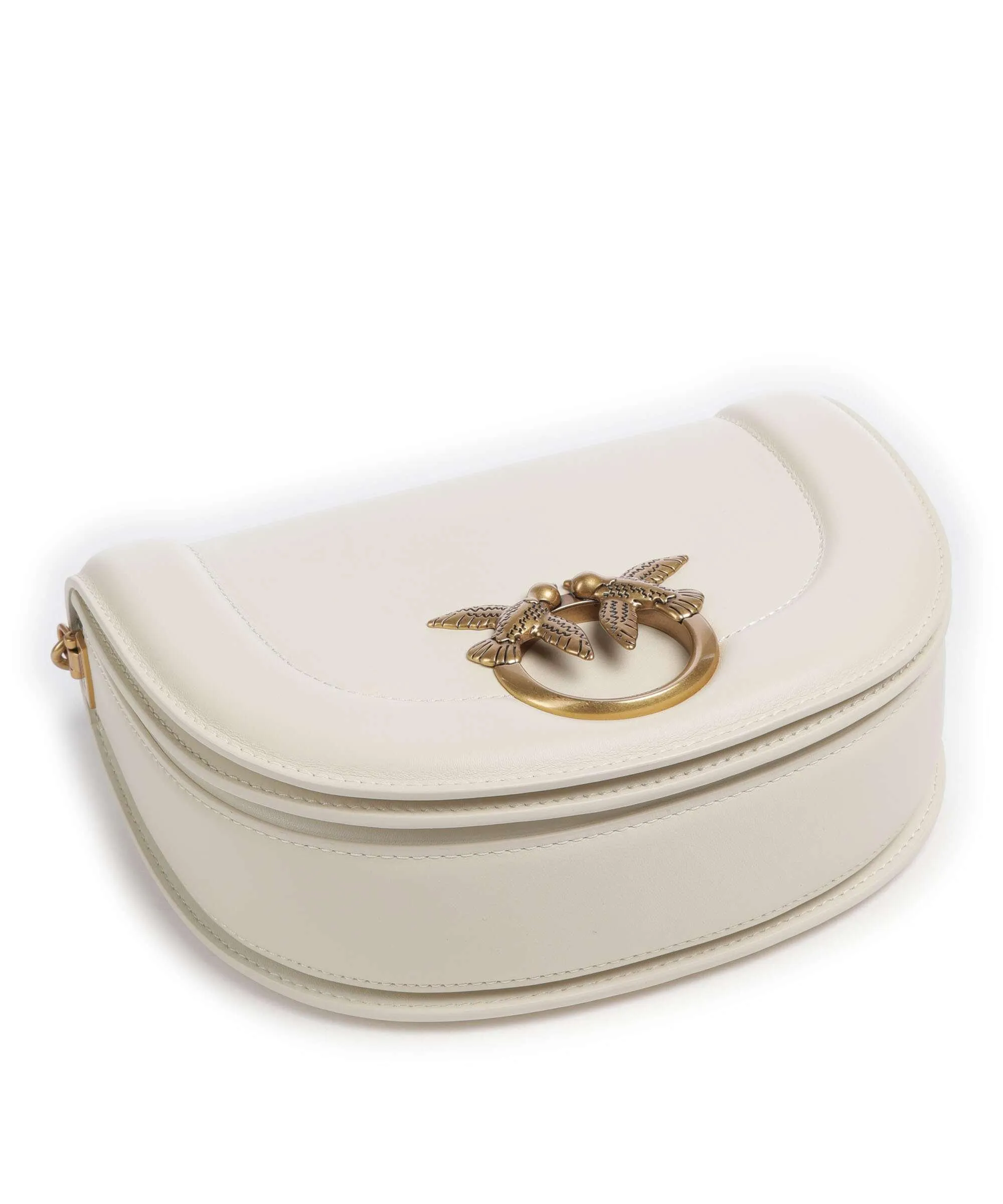  Pinko Love Round Click Classic Borsa a tracolla pelle di vacchetta finemente grana avorio  
