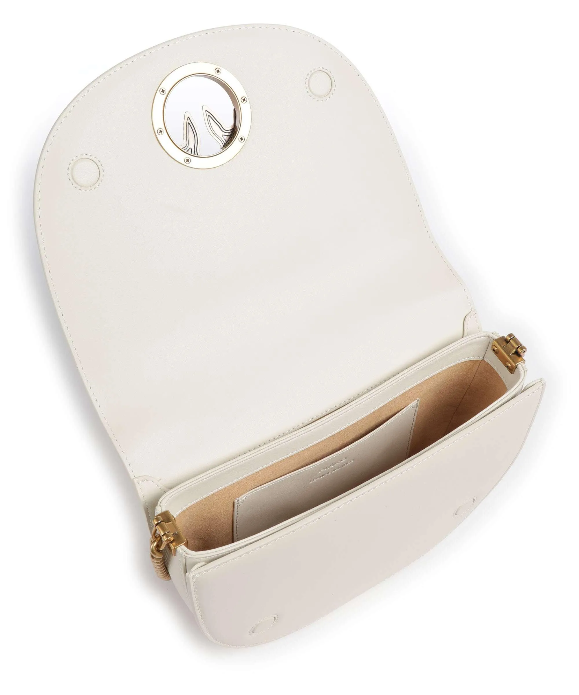  Pinko Love Round Click Classic Borsa a tracolla pelle di vacchetta finemente grana avorio  