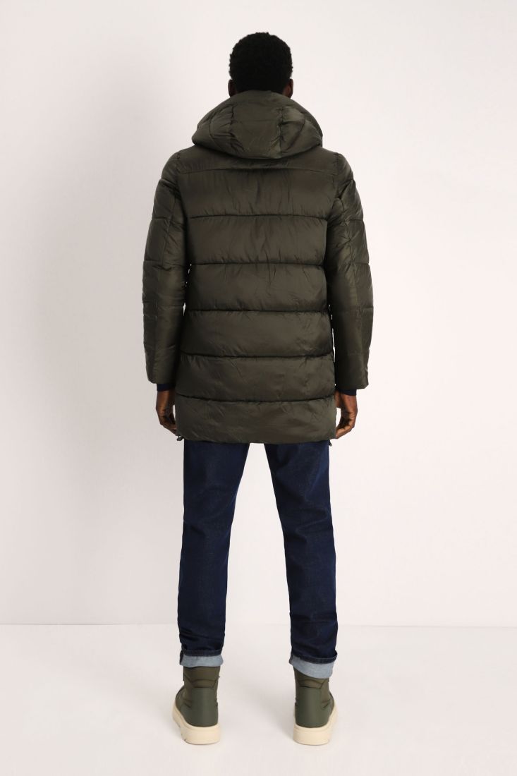 Piumino lungo monocolour con cappuccio e zip