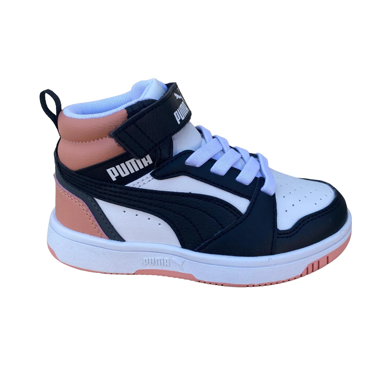 Puma girls' high shoe with lace and strap Rebound V6 AC+PS 393832-07 white-black-pink