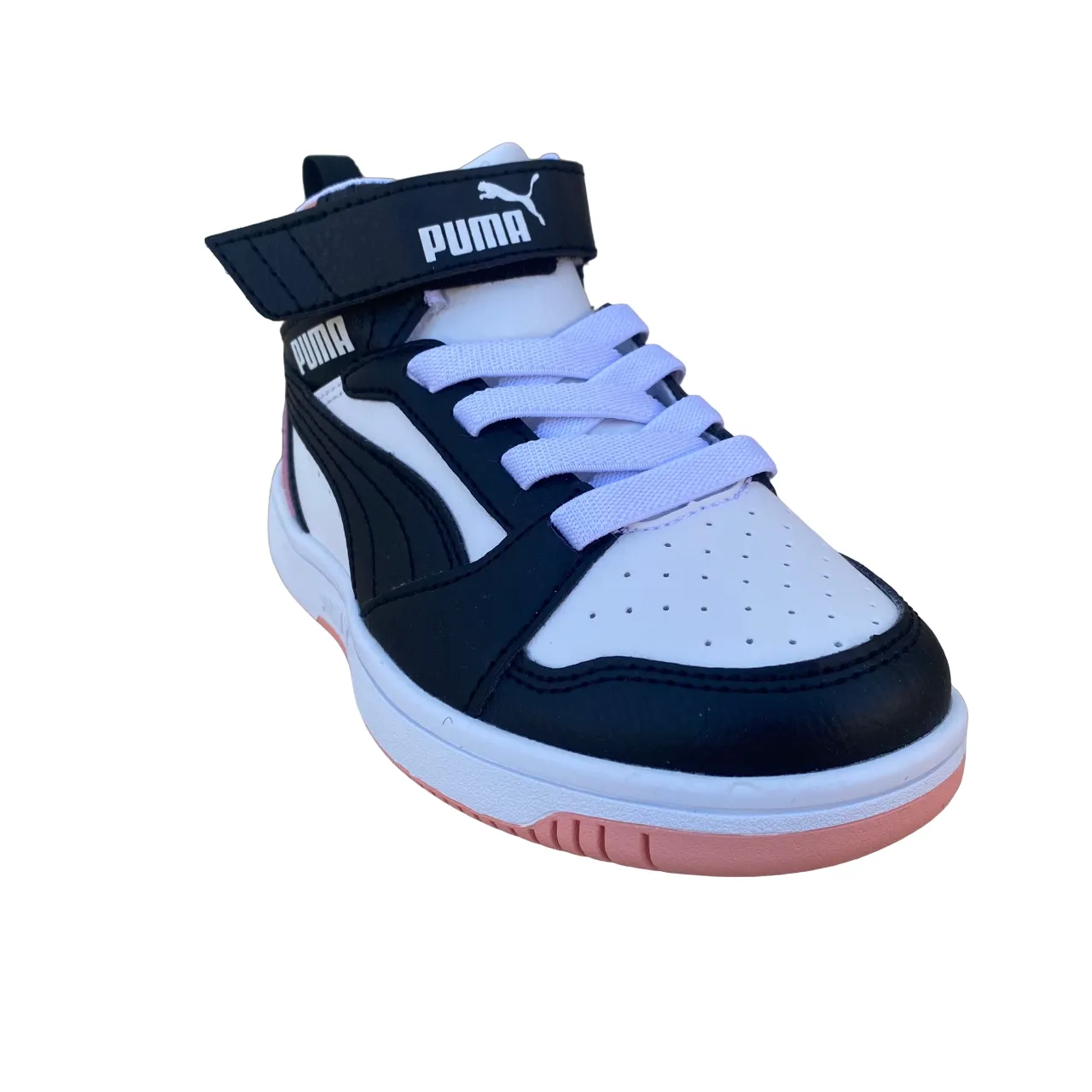Puma girls' high shoe with lace and strap Rebound V6 AC+PS 393832-07 white-black-pink