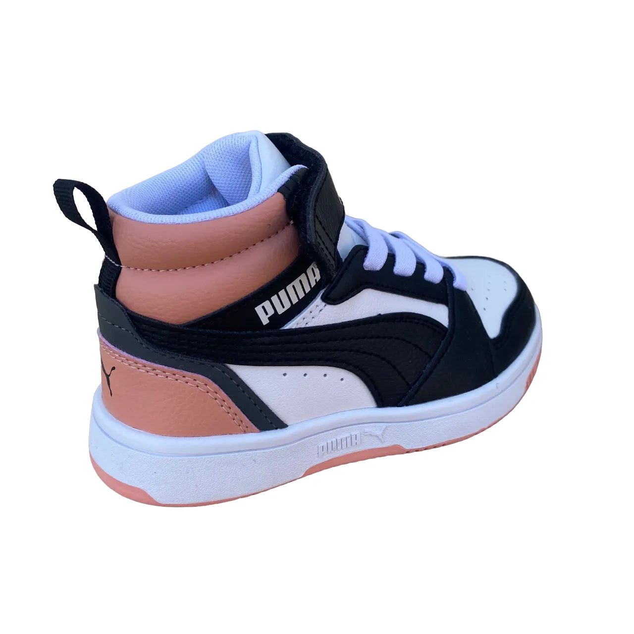 Puma girls' high shoe with lace and strap Rebound V6 AC+PS 393832-07 white-black-pink