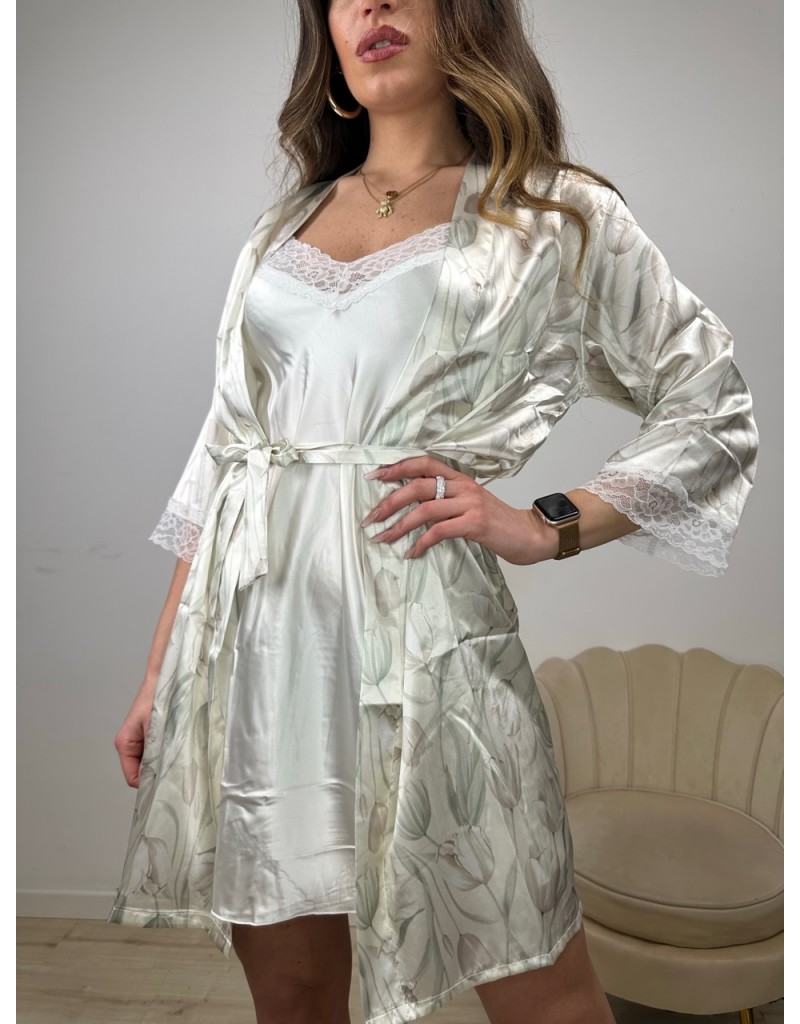 SET PIGIAMA BEIGE: KIMONO + VESTITO