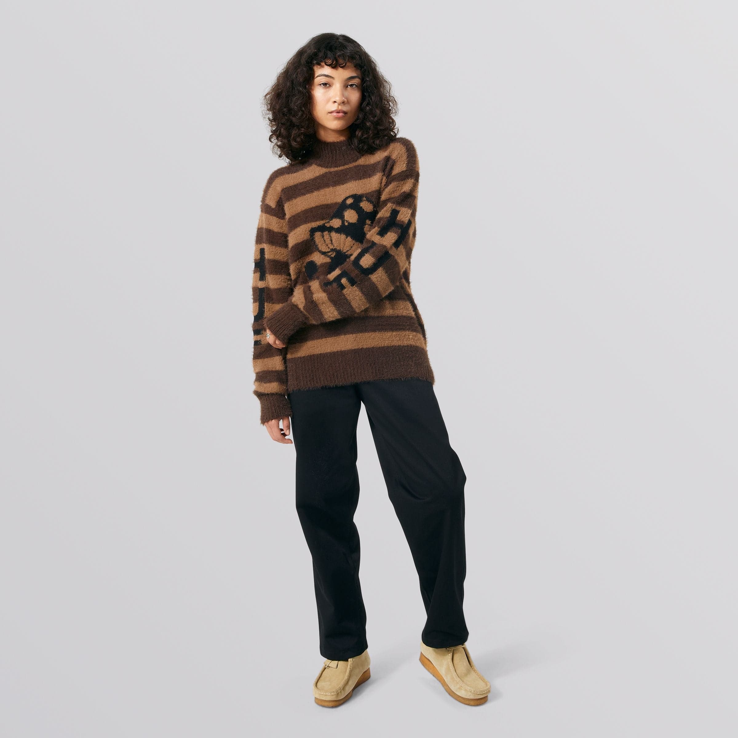 SHROOM JACQUARD KNIT SWEATER - BROWN