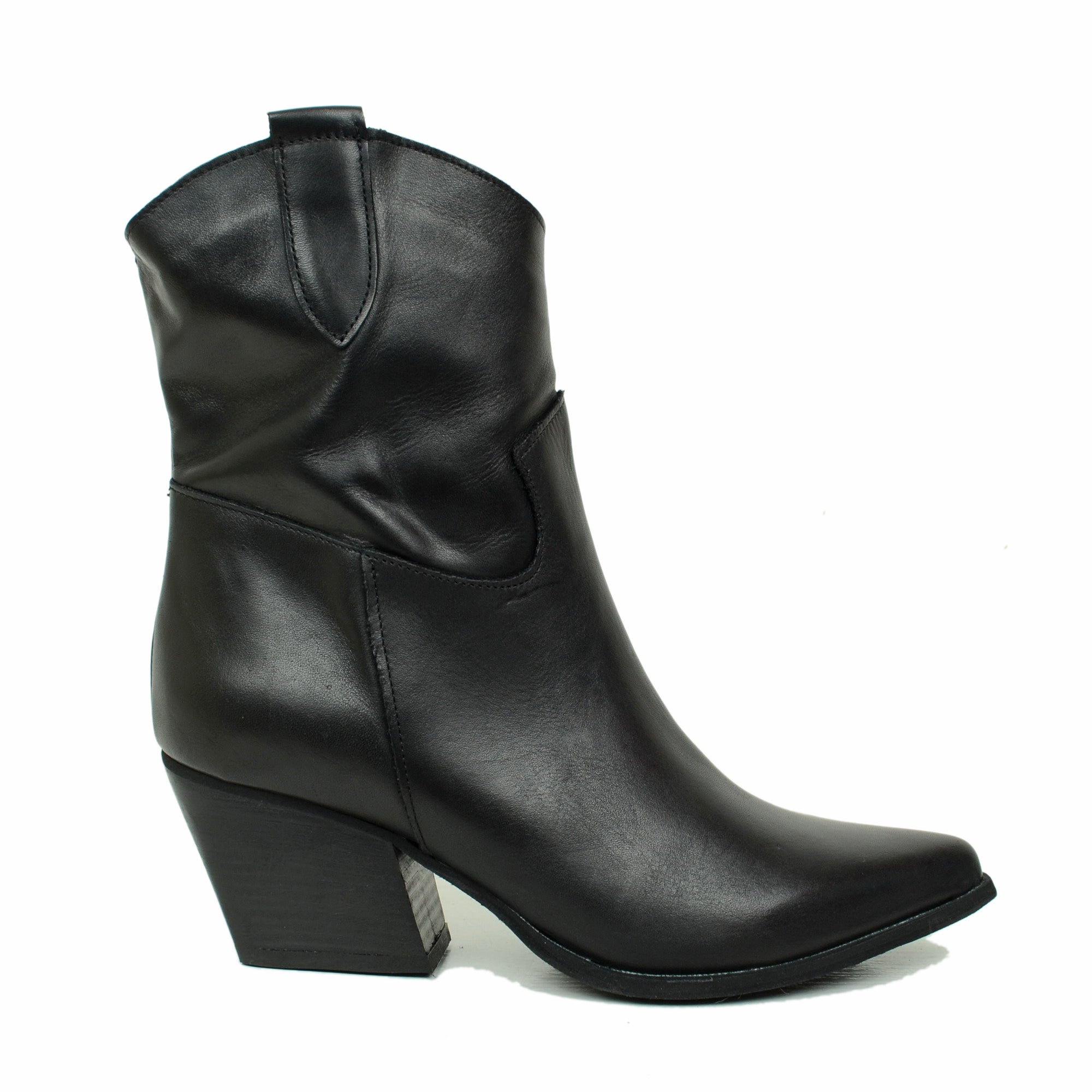 Stivaletti Donna Texani Pelle Neri con Tacco Alto Made in Italy