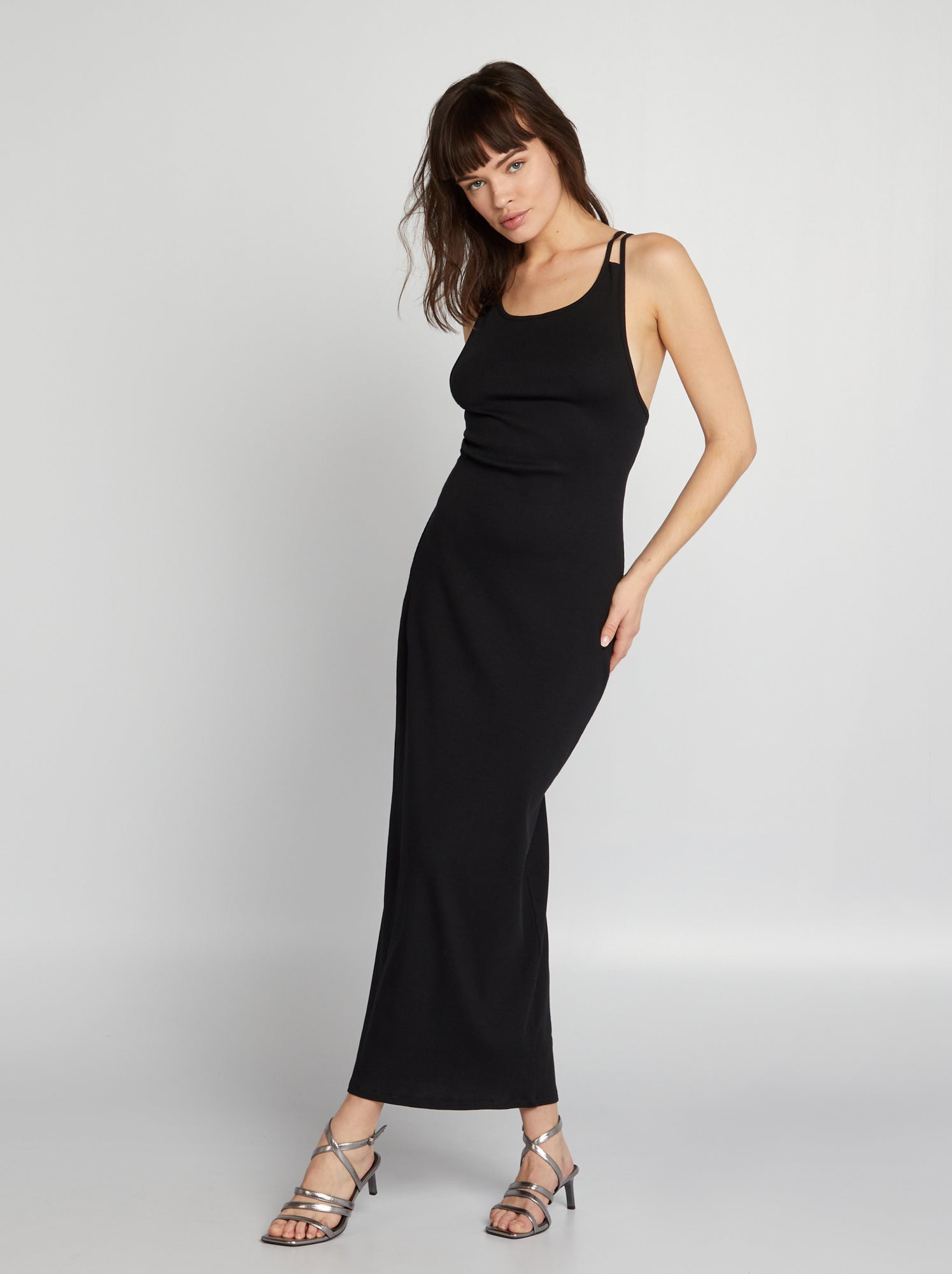 Vestito in tessuto a coste - nero